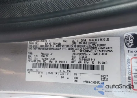 2014 Ford Fiesta Se из США, поврежденный, VIN 3FADP4EJXEM195265